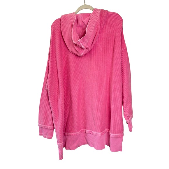 Aerie Pink Snap City Ribbed Henley Hoodie Oversized Pullover Sweatshirt XXL - Picture 6 of 6